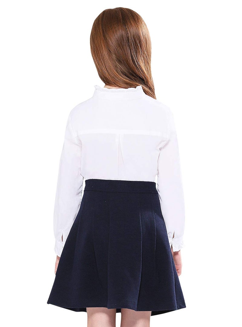 SOLOCOTE Girls White Blouse Ruffle Long Sleeve Button Down Shirts Princess Cotton Loose Soft Tops Spring and Summer, 190903 7-8 White - Image 2
